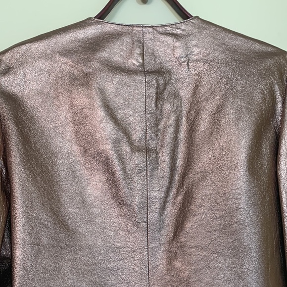 Carla New York | Vintage Rose Gold Leather Open Front Lined Lightweight Jacket 6 - Picture 13 of 17